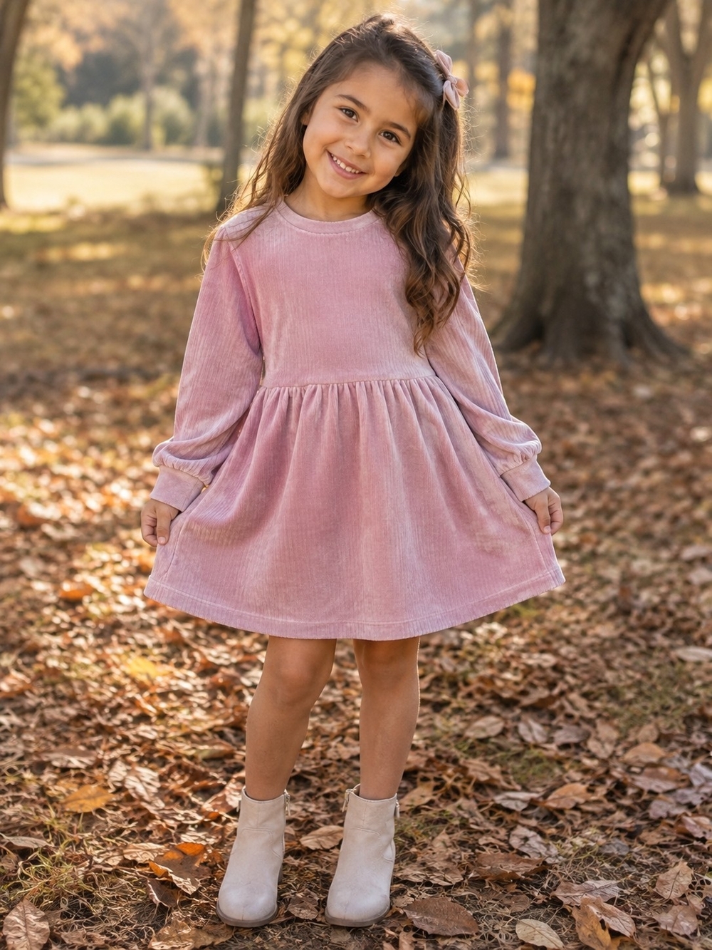 Carter's Dusty Pink Corduroy Velvet Long-Sleeve Dress